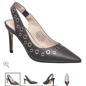 French Connection RockOut Grey Leather Studded Slingback Stiletto Heels Sz 8